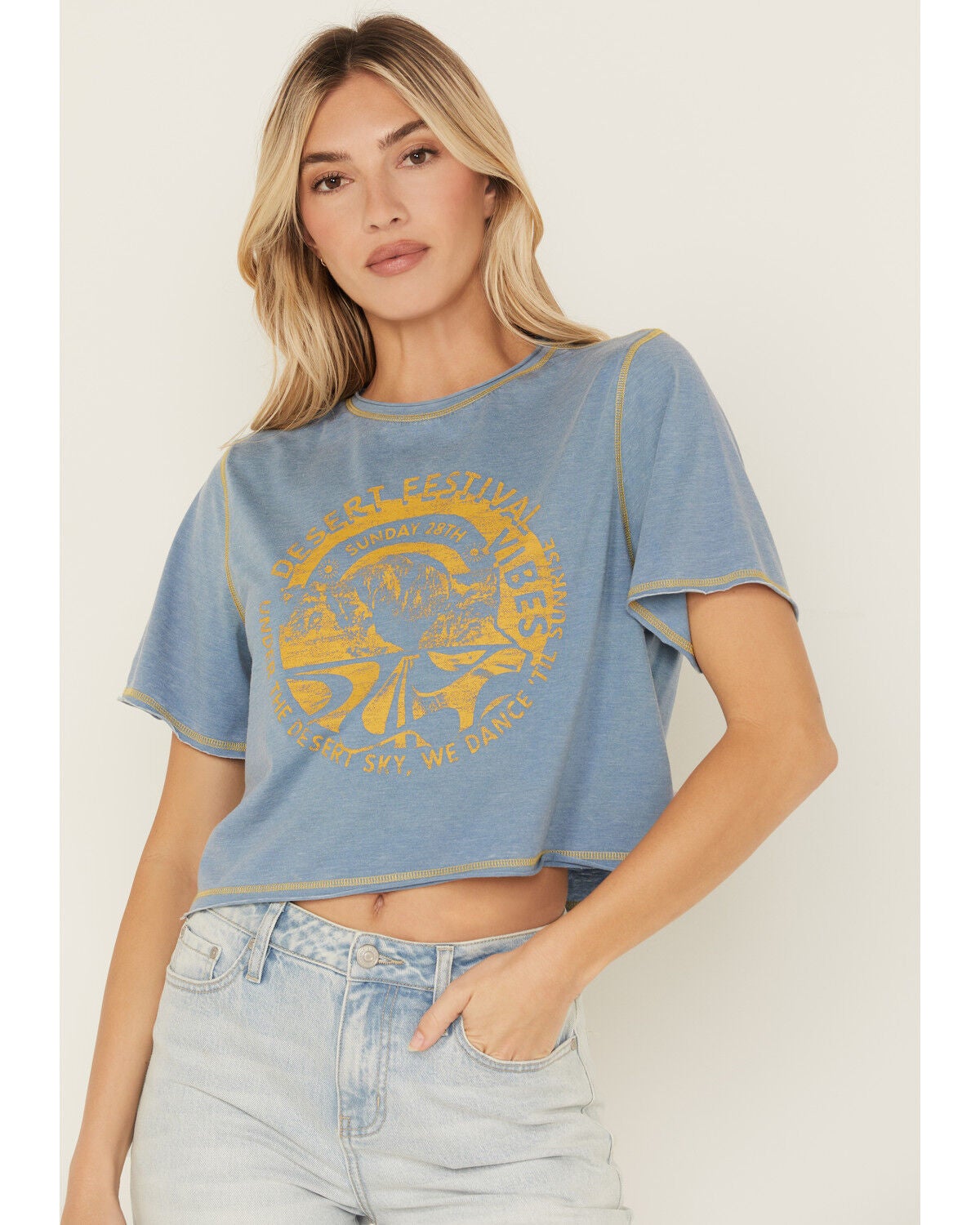 Cleo + Wolf Women's Desert Festival Short Sleeve Graphic Tee, Steel Blue, hi-res