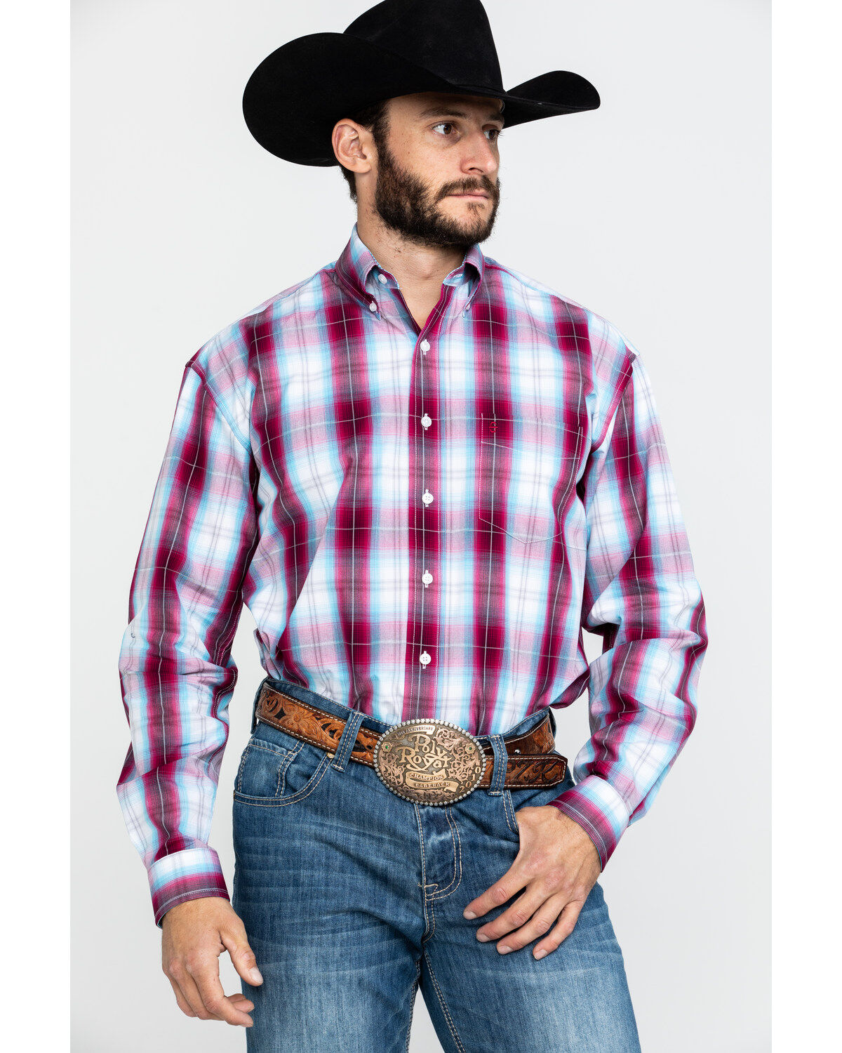 Image #1 - Stetson Men's Spring Ombre Plaid Button Long Sleeve Western Shirt , , hi-res
