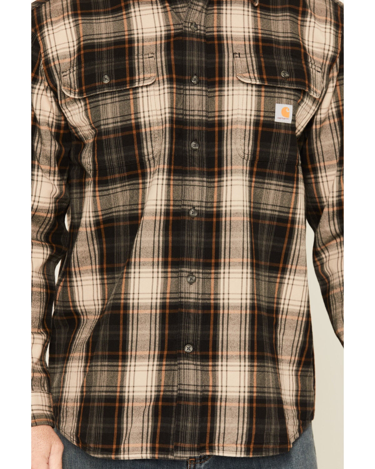 Image #3 - Carhartt Men's Hubbard Loose Fit Heavyweight Plaid Print Long Sleeve Flannel Shirt, Black, hi-res