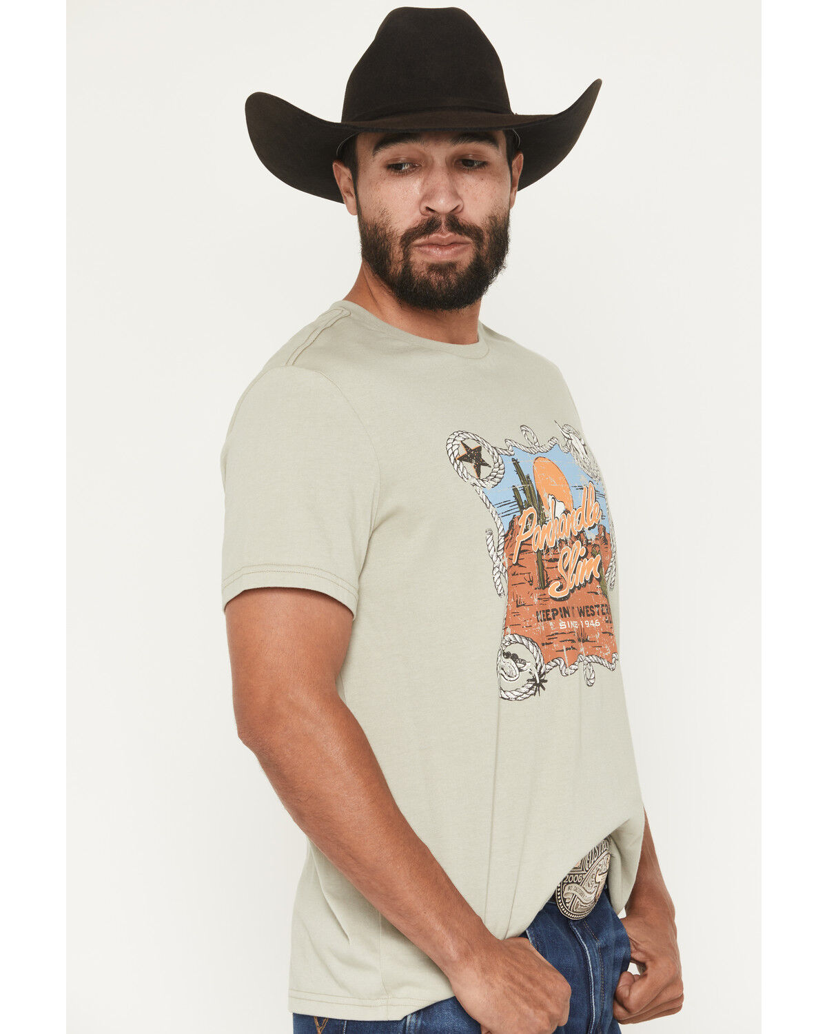 Image #2 - Panhandle Slim Men's Logo Short Sleeve Graphic T-Shirt, Sage, hi-res