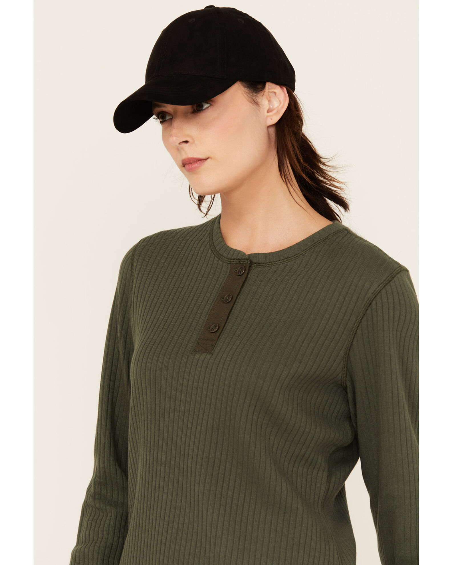 Image #2 - Lucky Brand Workwear Women's Long Sleeve Ribbed Henley Shirt, Olive, hi-res