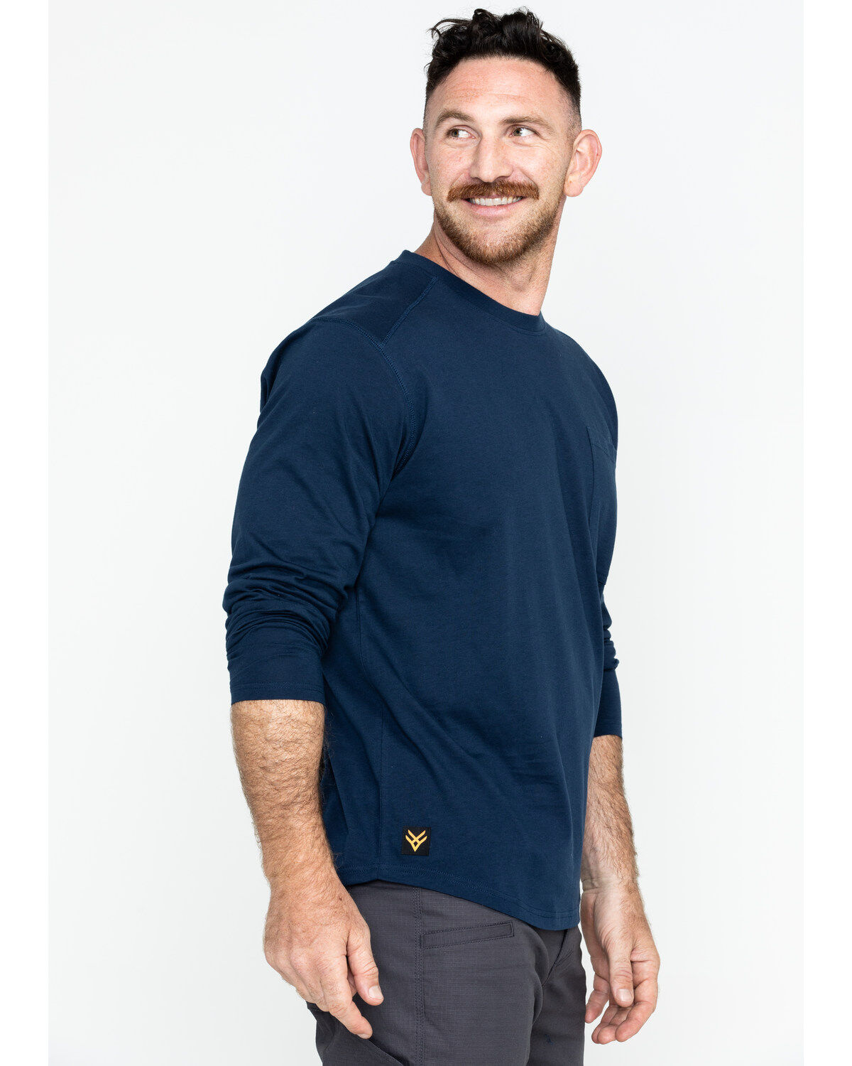 Image #5 - Hawx Men's Navy Logo Crew Long Sleeve Work T-Shirt - Big, Navy, hi-res