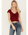 Image #1 - Idyllwind Women's Pointe Flutter Sleeve Smocked Top, Dark Red, hi-res