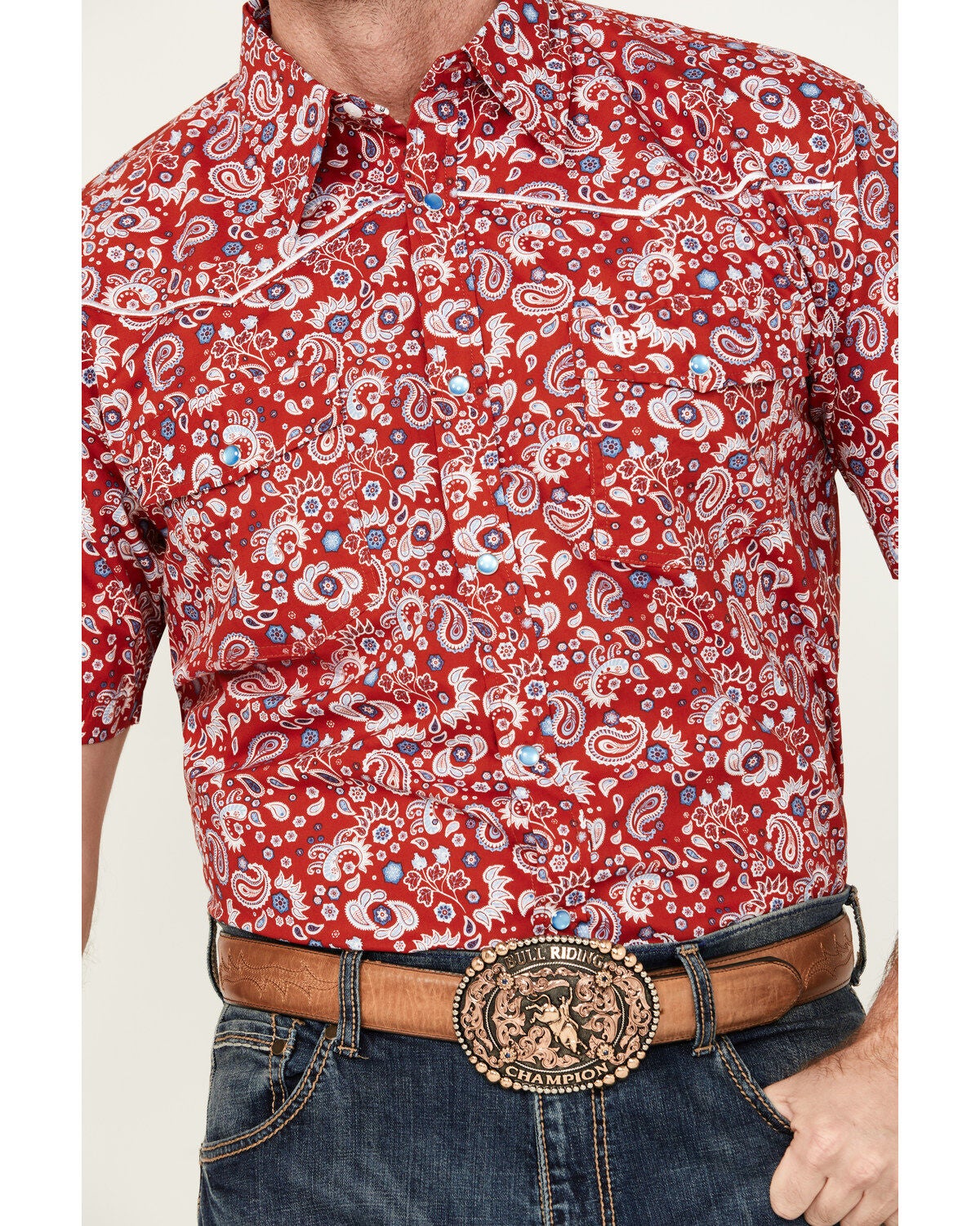 Image #3 - Cowboy Hardware Men's Boot Barn Exclusive Paisley Print Short Sleeve Pearl Snap Western Shirt, , hi-res