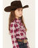 Wrangler Girls' Plaid Print Long Sleeve Pearl Snap Western Shirt, Pink, hi-res