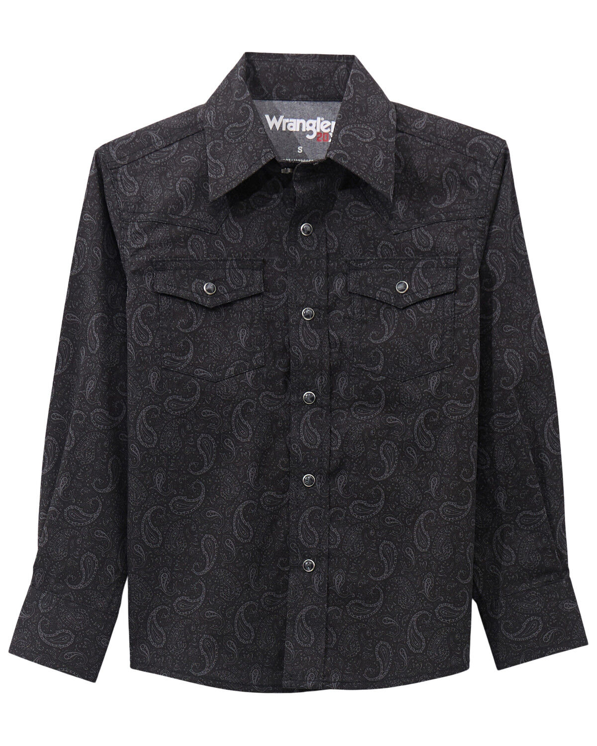 Image #1 - Wrangler 20X Boys' Paisley Print Long Sleeve Snap Stretch Western Shirt, Black, hi-res
