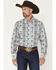 Image #1 - Wrangler Men's Checotah Southwestern Striped Long Sleeve Pearl Snap Western Shirt - Tall, Blue, hi-res