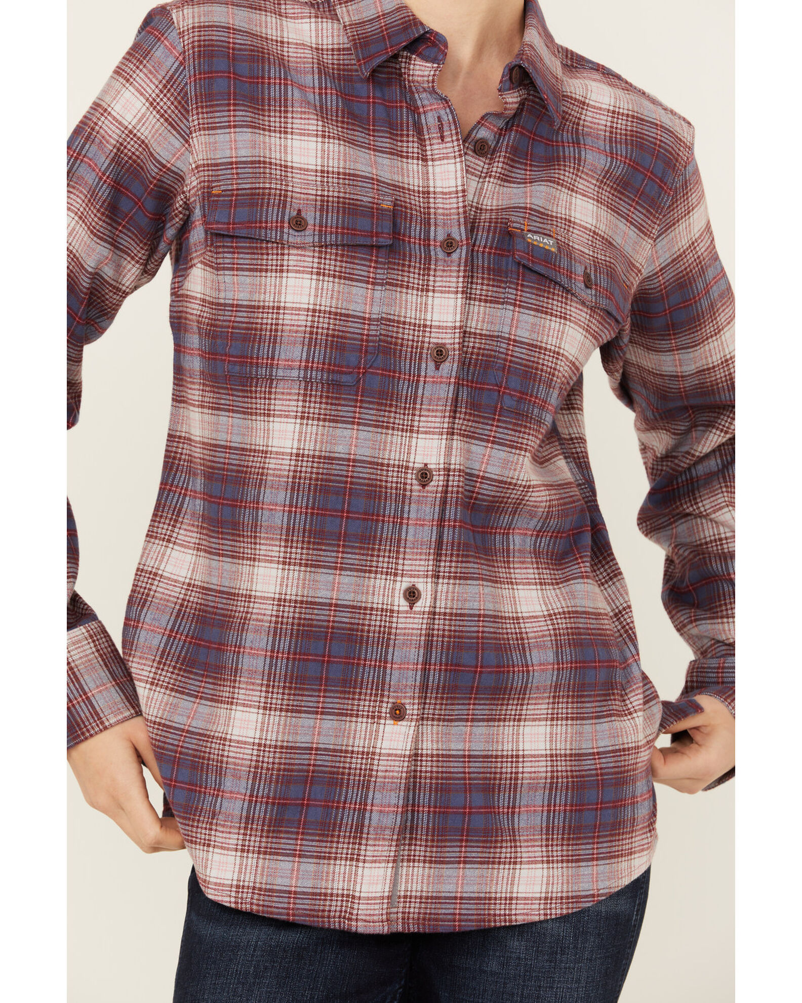 Image #3 - Ariat Women's Rebar Plaid Print DuraStretch Long Sleeve Button-Down Flannel Work Shirt, Grey, hi-res
