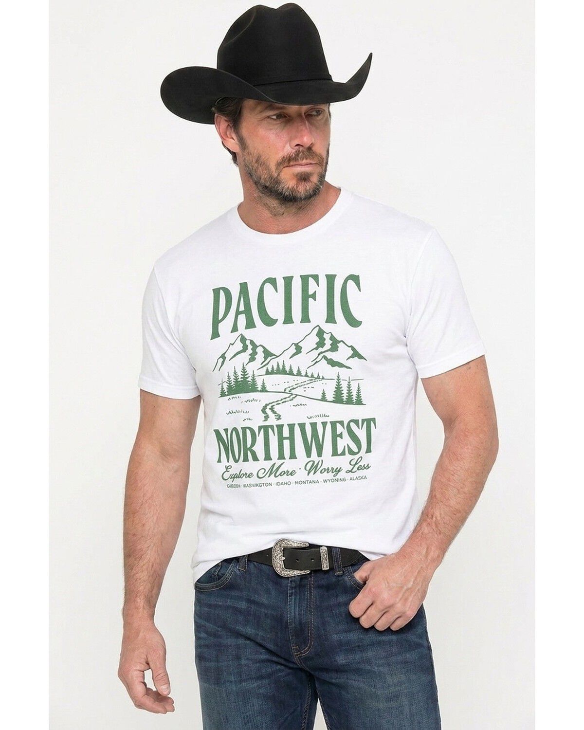 Image #1 - Americana Men's Pacific Northwest Short Sleeve Graphic T-Shirt, White, hi-res