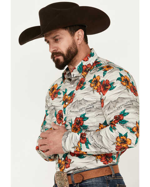 Tin Haul Men's Hawaiian Floral Long Sleeve Western Snap Shirt, Grey, hi-res