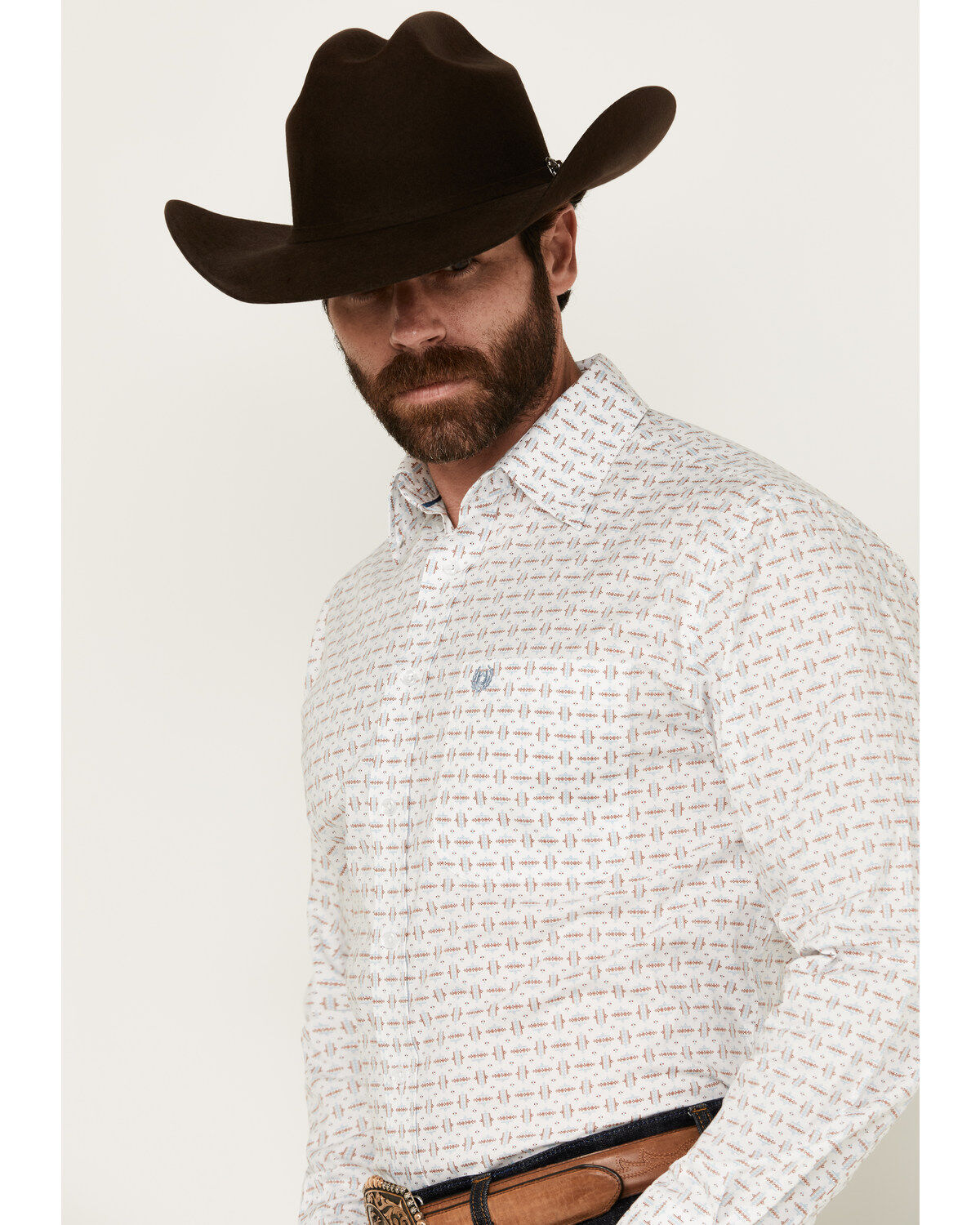 Image #2 - Rough Stock by Panhandle Men's Geo Print Long Sleeve Button-Down Stretch Western Shirt, Off White, hi-res