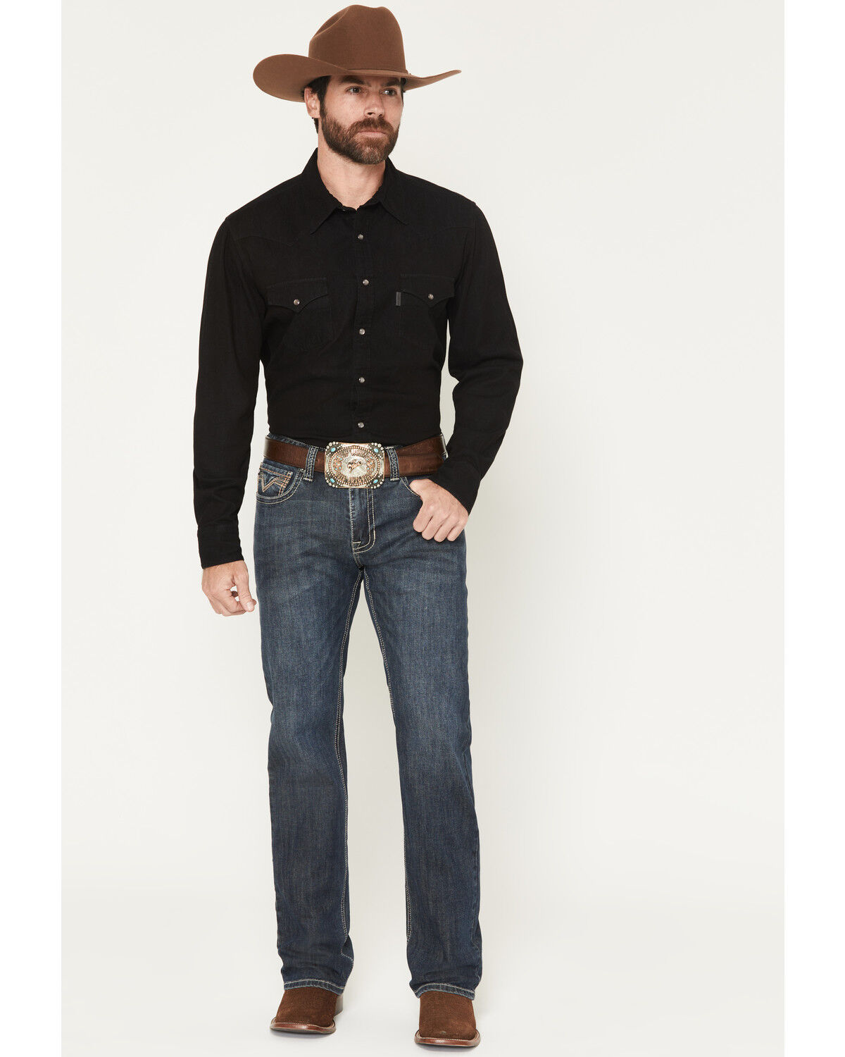 Image #1 - Rock & Roll Denim Men's Double Barrel Dark Wash Relaxed Straight Stretch Denim Jeans, Dark Wash, hi-res