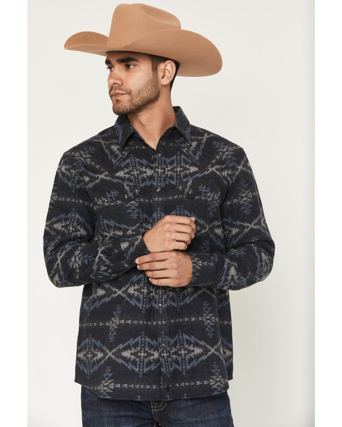 Image #2 - Moonshine Spirit Men's Tiki Time Southwestern Print Long Sleeve Snap Flannel Shirt, Black, hi-res