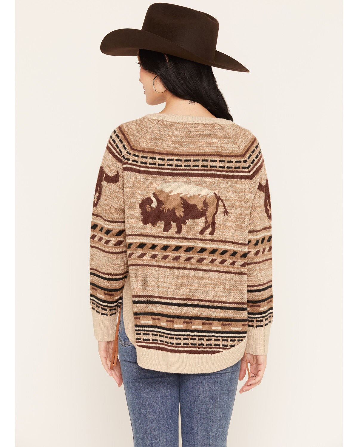 Image #4 - Cotton & Rye Women's Buffalo Print Round Bottom Sweater, Tan, hi-res