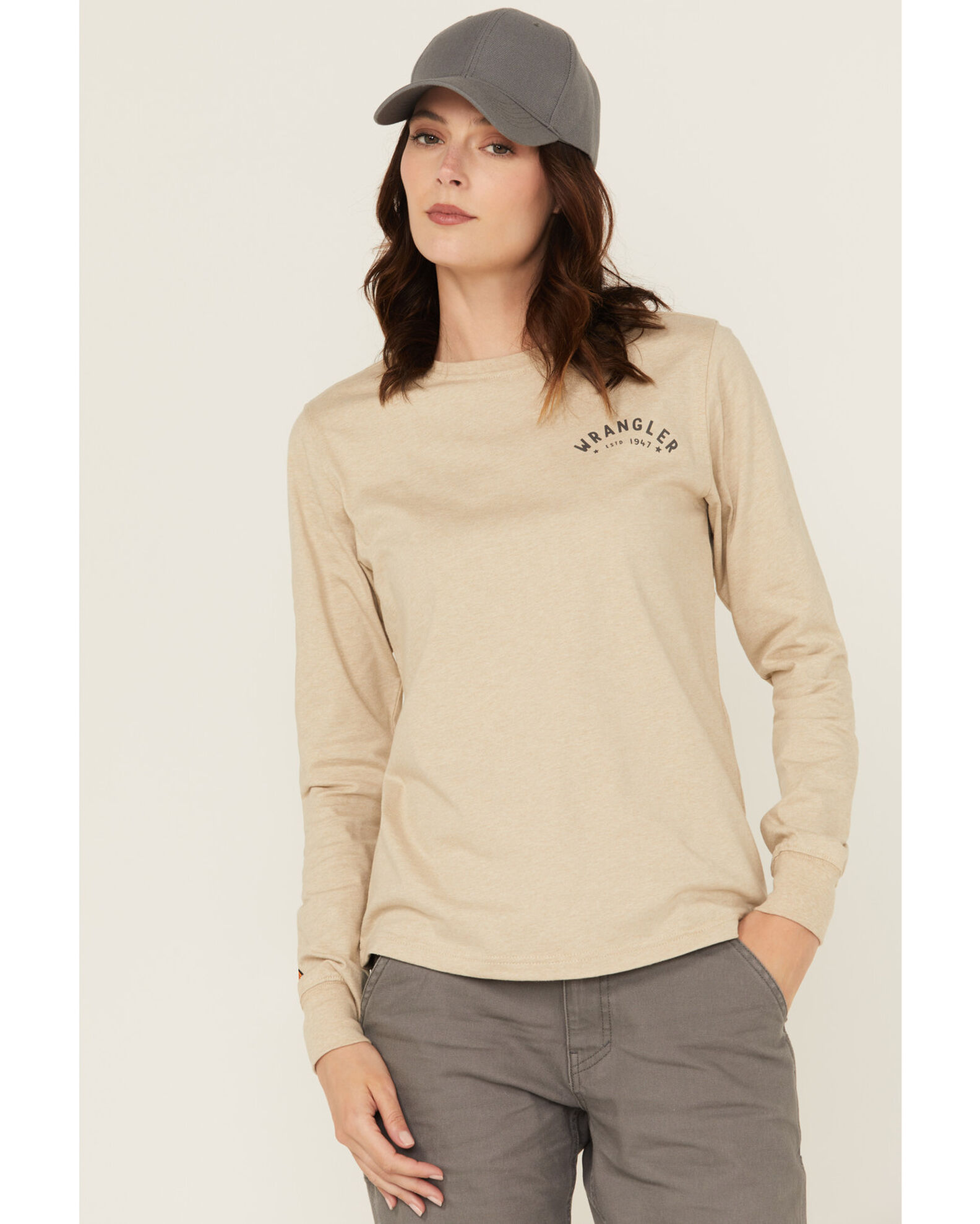Image #2 - Wrangler Women's FR Pony Long Sleeve Graphic Work T-Shirt - Plus, Tan, hi-res