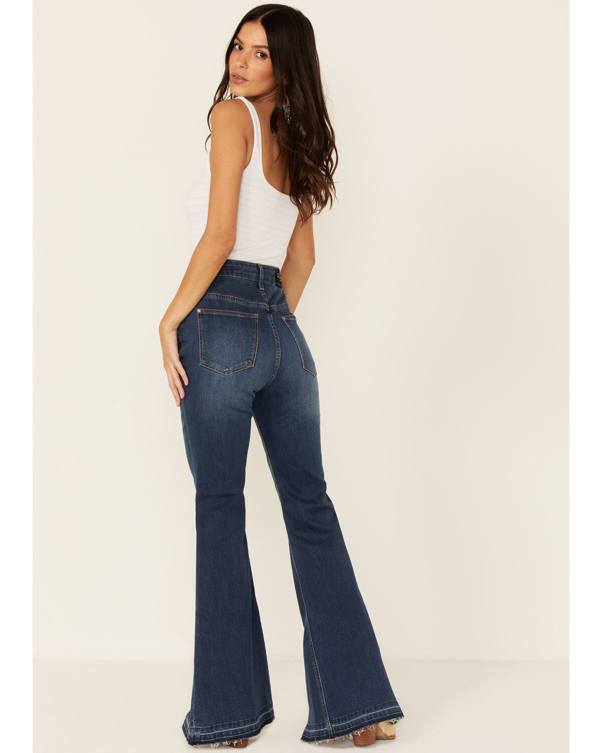 Image #3 - Grace in LA Women's High Rise Split Bottom Flare Denim Jeans, , hi-res