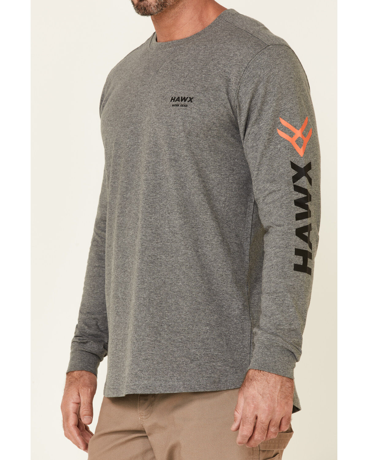 Image #3 - Hawx Men's Charcoal Original Logo Crew Long Sleeve Work T-Shirt - Tall, , hi-res