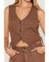 Image #3 - Ashley Women's Lace-Up Washed Denim Vest, Lt Brown, hi-res