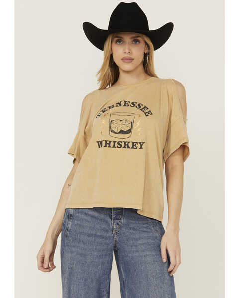 White Crow Women's Tennessee Whiskey Cold Shoulder Short Sleeve Graphic Tee , Mustard, hi-res