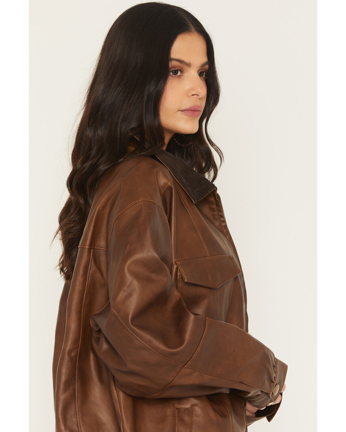 Image #2 - Show Me Your Mumu Women's Maverick Faux Leather Bomber Jacket, Brown, hi-res