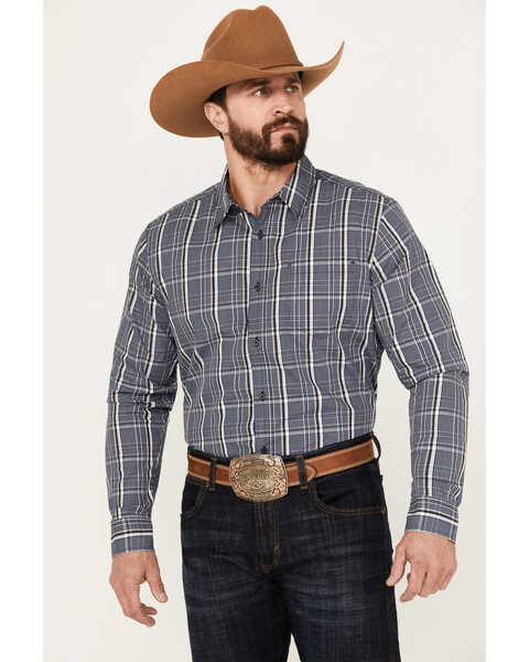 Gibson Trading Co Men's Night Watch Plaid Print Long Sleeve Button-Down Western Shirt, Navy, hi-res