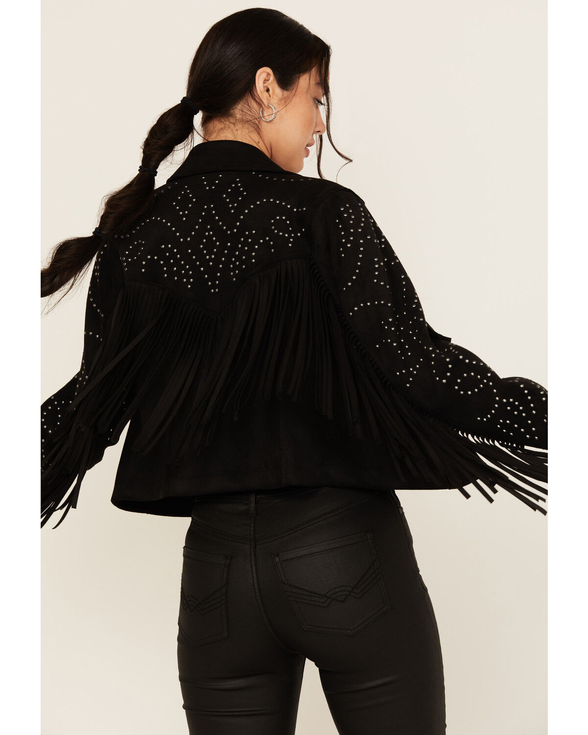 Image #4 - Idyllwind Women's Blair Fringe and Studded Faux Suede Snap Jacket, Black, hi-res