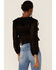 Saints & Hearts Women's Floral Lace Ruched Crop Top, Black, hi-res