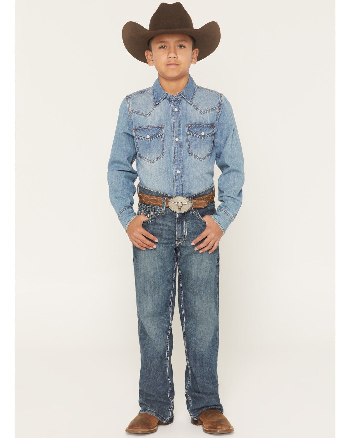 Cody James Little Boys' Grullo Medium Wash Relaxed Bootcut Comfort Stretch Denim Jeans, Medium Wash, hi-res