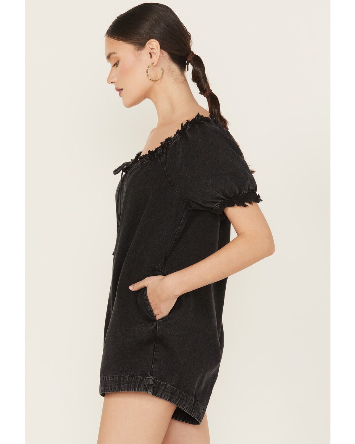 Image #2 - Free People Women's Daisy Denim Babydoll Romper, Black, hi-res