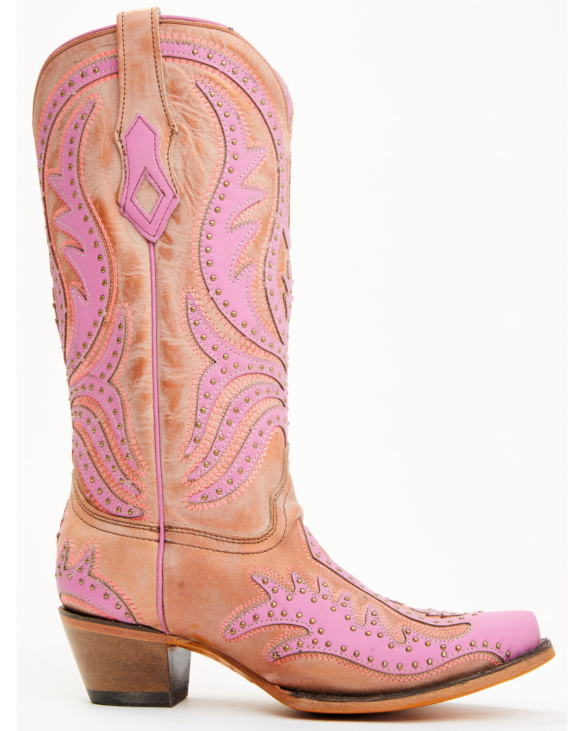 Image #3 - Corral Women's Studded Neon Blacklight Western Boots - Snip Toe, Pink, hi-res