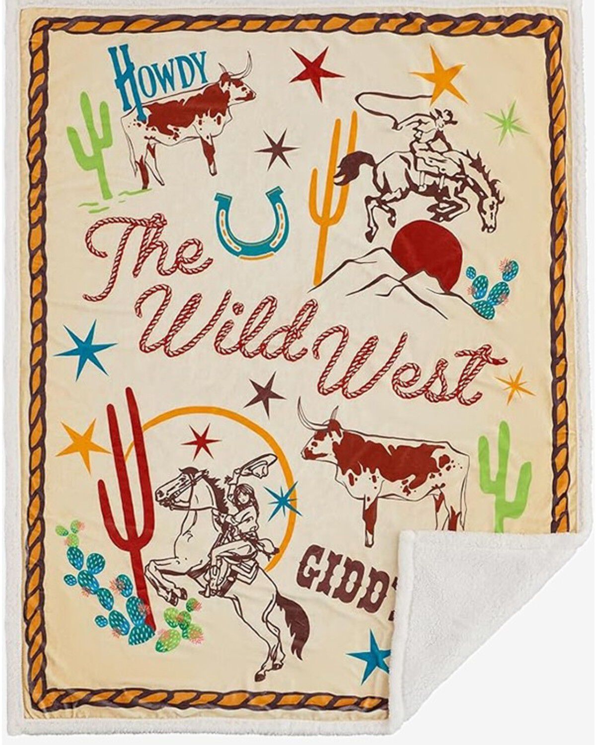 HiEnd Accents Western Adventure Campfire Sherpa Throw Blanket, Tan, hi-res