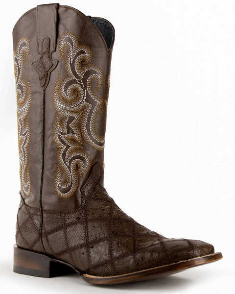 Image #2 - Ferrini Men's Ostrich Patch Exotic Western Boots, Chocolate, hi-res