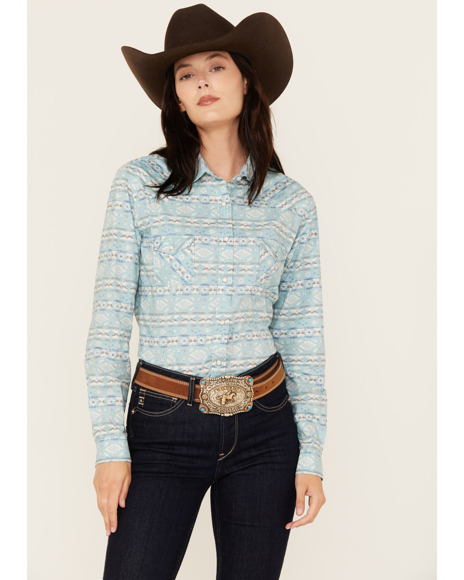 Panhandle Rough Stock Women s Southwestern Print Long Sleeve Pearl