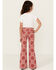 Image #3 - Panhandle Girls' Bandana Print Flare Stretch Denim Jeans, Red, hi-res