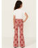 Image #3 - Panhandle Girls' Bandana Print Flare Stretch Denim Jeans , Red, hi-res