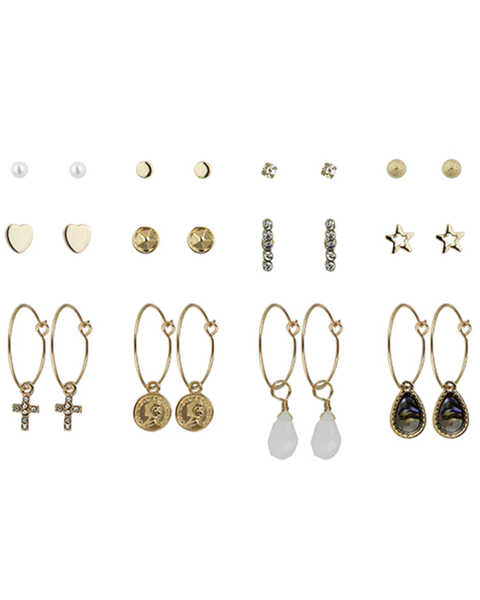 Shyanne Women's 12-Piece Set Boho Charm Earrings Set, Gold, hi-res