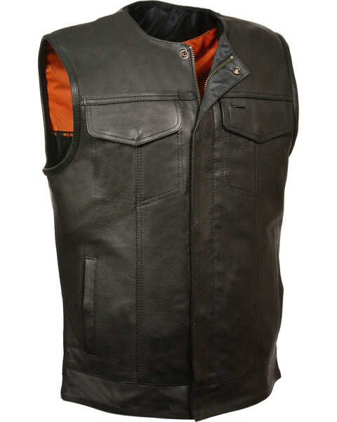 Milwaukee Leather Men's Collarless Club Style Vest , Black, hi-res