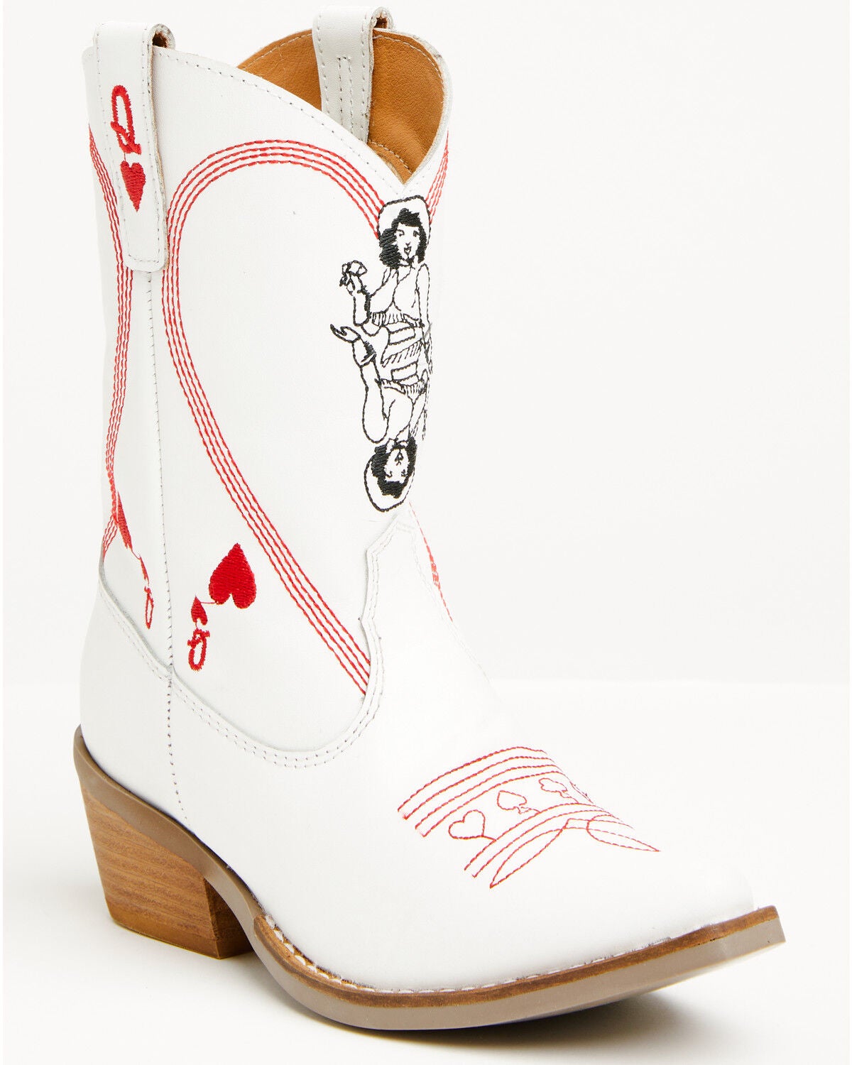 Dingo Girls' Queen A Hearts Western Boots - Snip Toe, White, hi-res