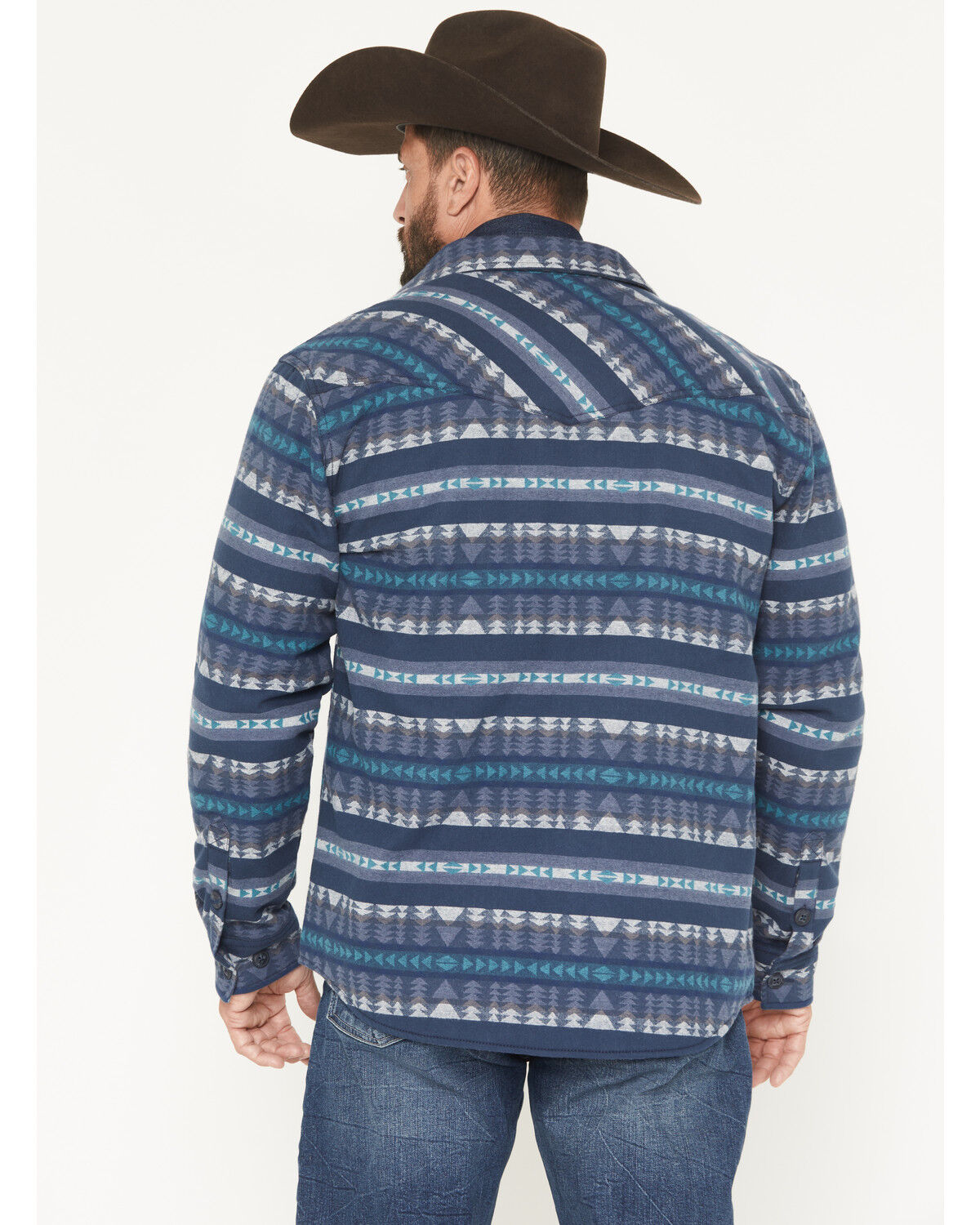 Image #4 - Cody James Men's Benton Sherpa Lined Southwestern Print Flannel Shirt Jacket, Blue, hi-res