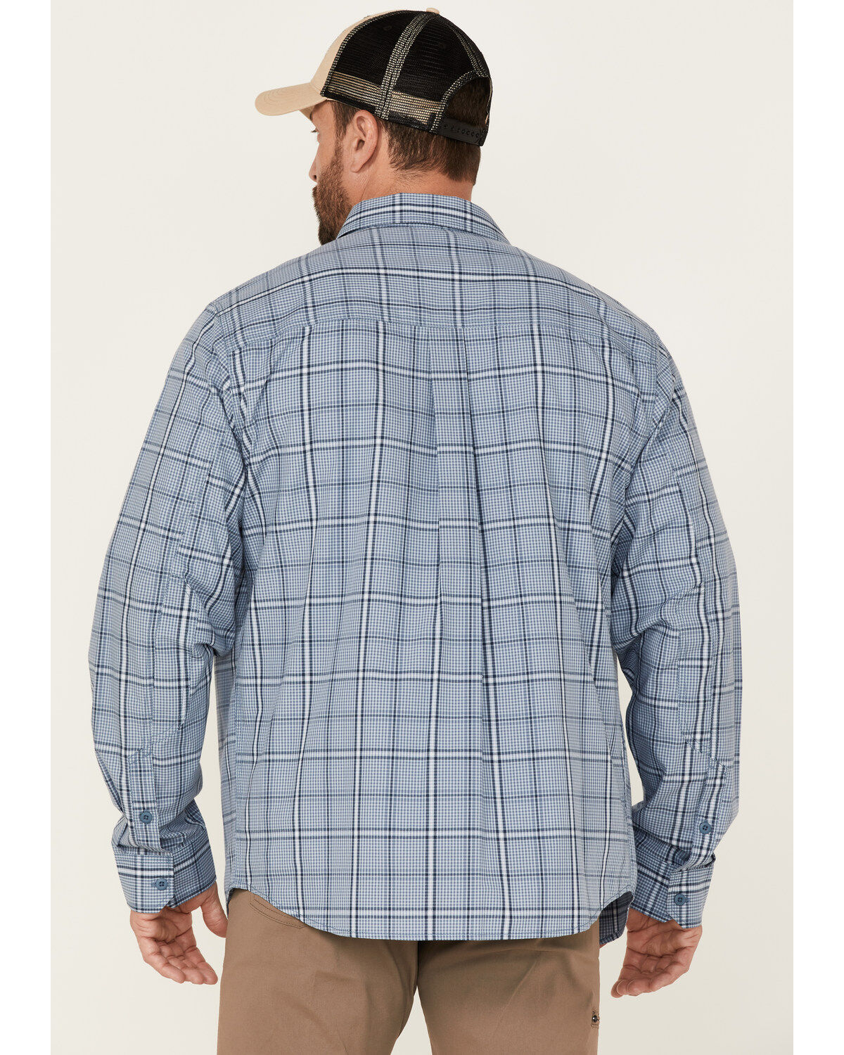 Image #4 - Brothers and Sons Men's Plaid Performance Long Sleeve Button-Down Western Shirt, Light Blue, hi-res
