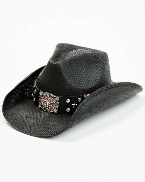 Shyanne Women's Imperial Valley Straw Cowboy Hat , Black, hi-res