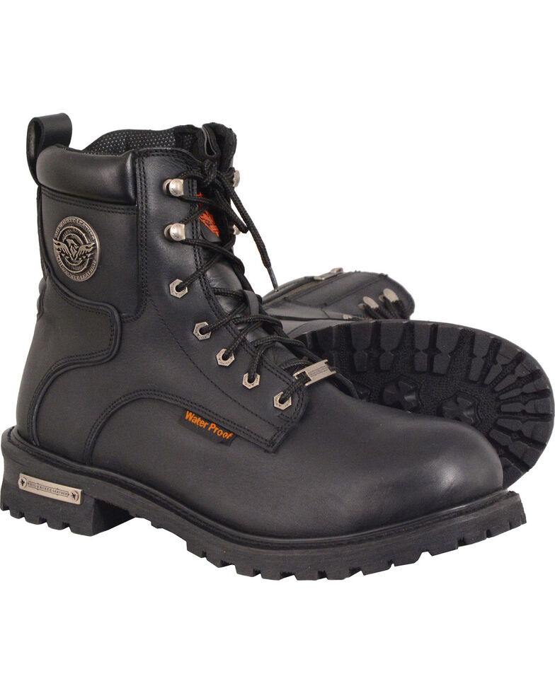 Milwaukee Leather Men's Black Waterproof Logger Boots - Round Toe , Black, hi-res