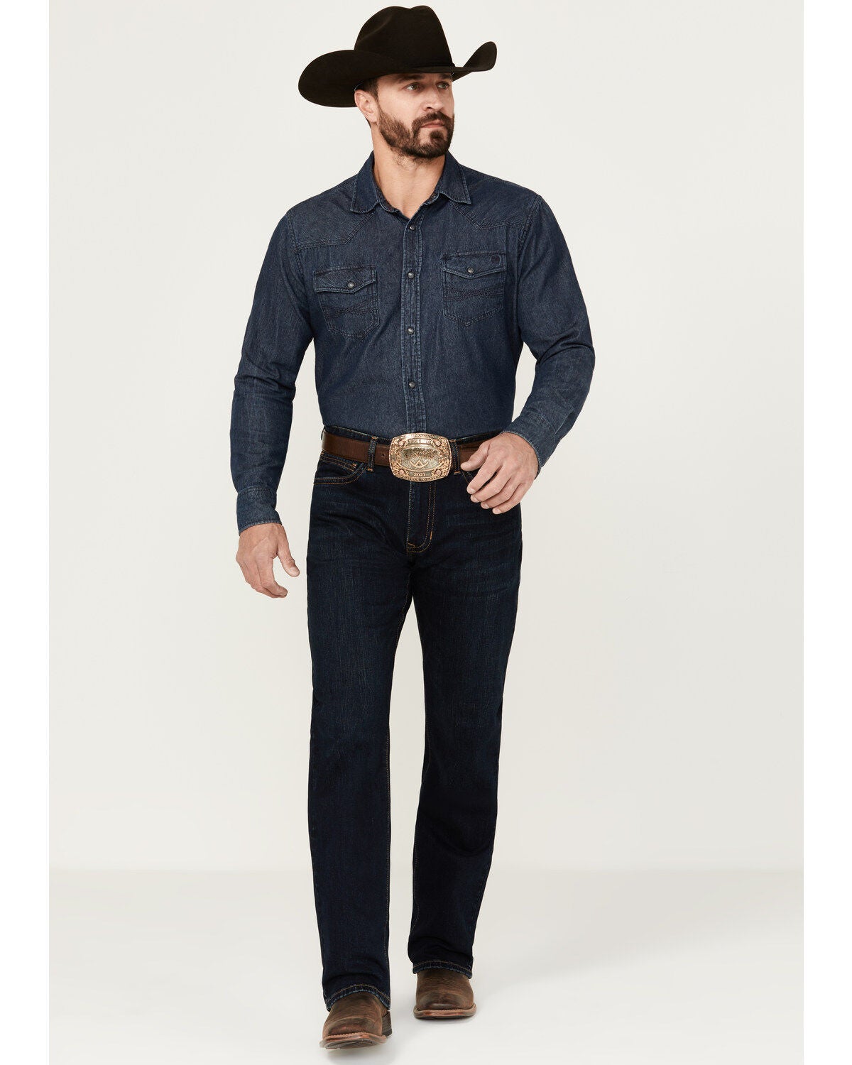 Rock & Roll Denim Men's Double Barrel Dark Wash Stackable Bootcut Stretch Denim Jeans, Dark Medium Wash, hi-res
