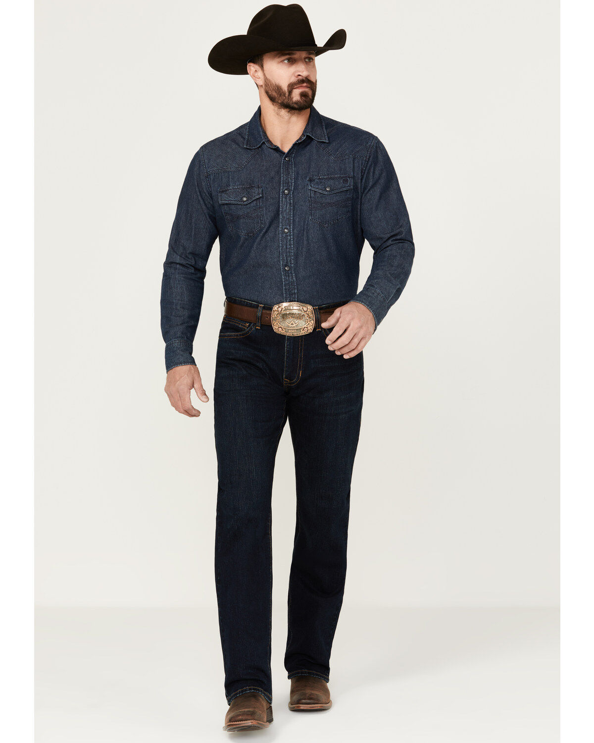 Image #1 - Rock & Roll Denim Men's Double Barrel Dark Wash Stackable Bootcut Stretch Denim Jeans, , hi-res