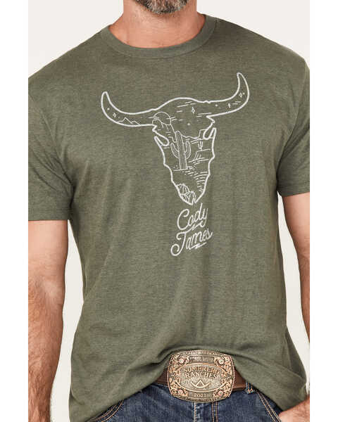 Image #3 - Cody James Men's Linear Scenic Longhorn Skull Graphic T-Shirt , Olive, hi-res