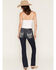 Image #1 - Miss Me Women's Dark Wash Floral Pocket 32" Bootcut Stretch Denim Jeans, Dark Wash, hi-res
