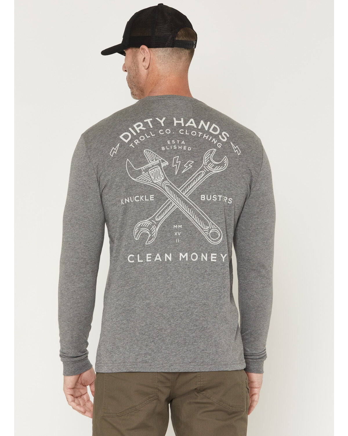 Troll Co Men's Twisting Wrenches Long Sleeve Graphic Work T-Shirt, Charcoal, hi-res