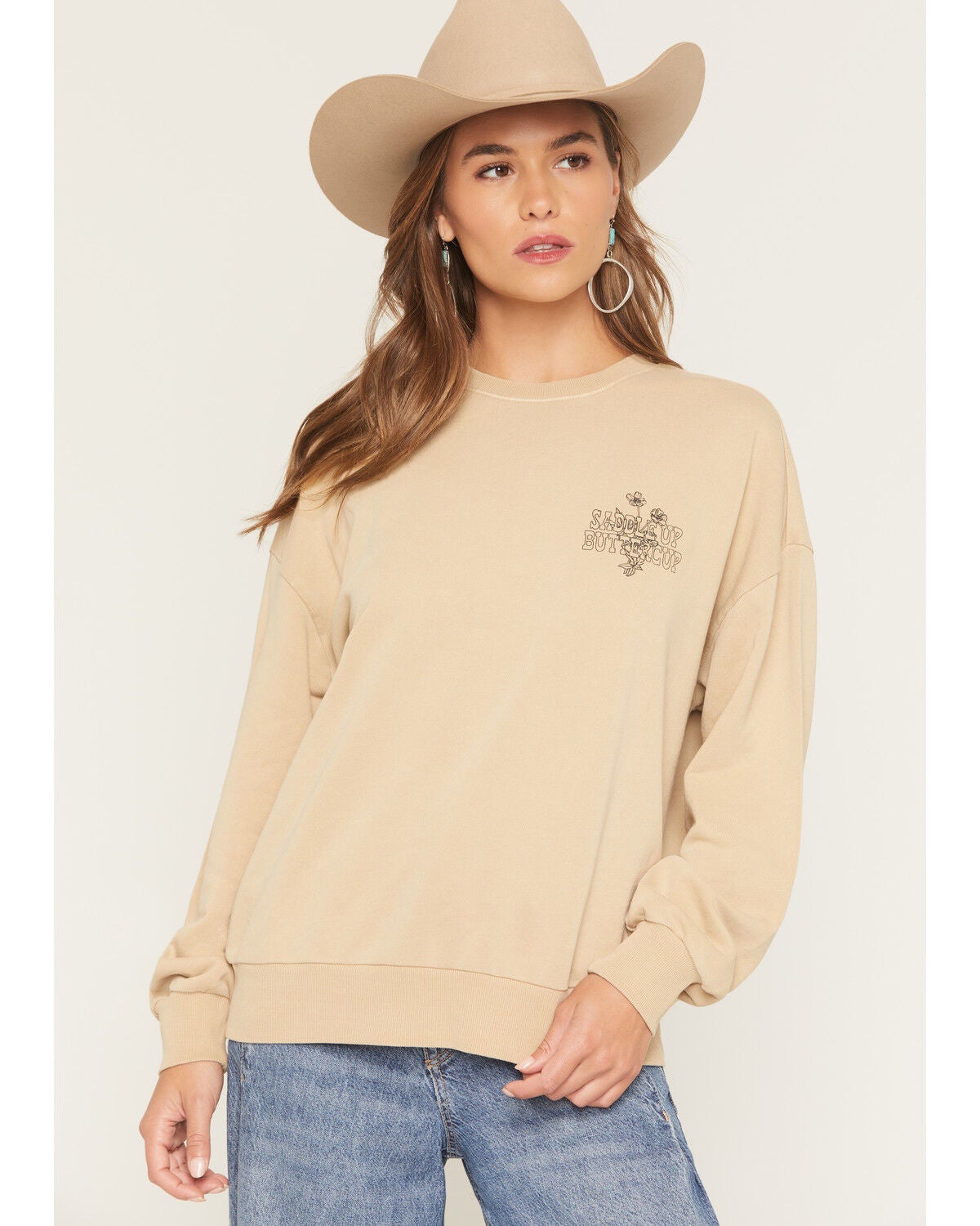 White Crow Women's Saddle Up Buttercup Crewneck Sweatshirt, Tan, hi-res