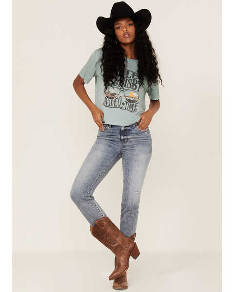 Image #2 - Rock & Roll Denim Women's Dale Brisby Rodeo Time Sunglass Graphic Tee, Teal, hi-res