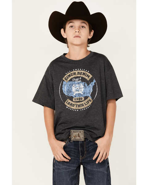 Cinch Boys' Tried & True Graphic Short Sleeve T-Shirt  , Black, hi-res